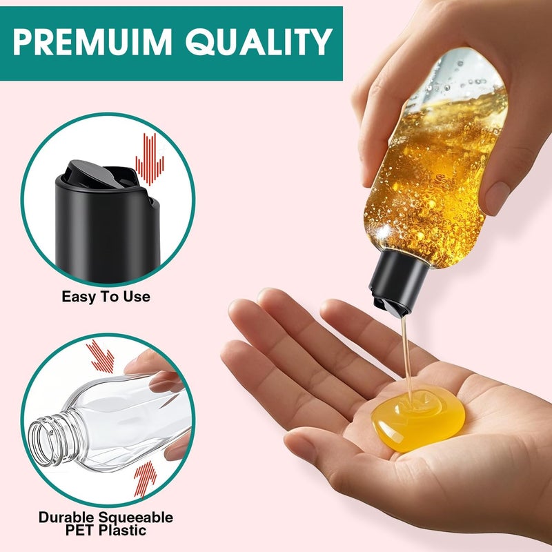 DPLASKA 3Pcs 16 oz Clear Plastic Refillable Travel Shampoo and Conditioner Bottles with Black Disc Top Caps，Squeeze Empty Bottles Cosmetic Containers for Lotions, Body Soap Cream - Image 3